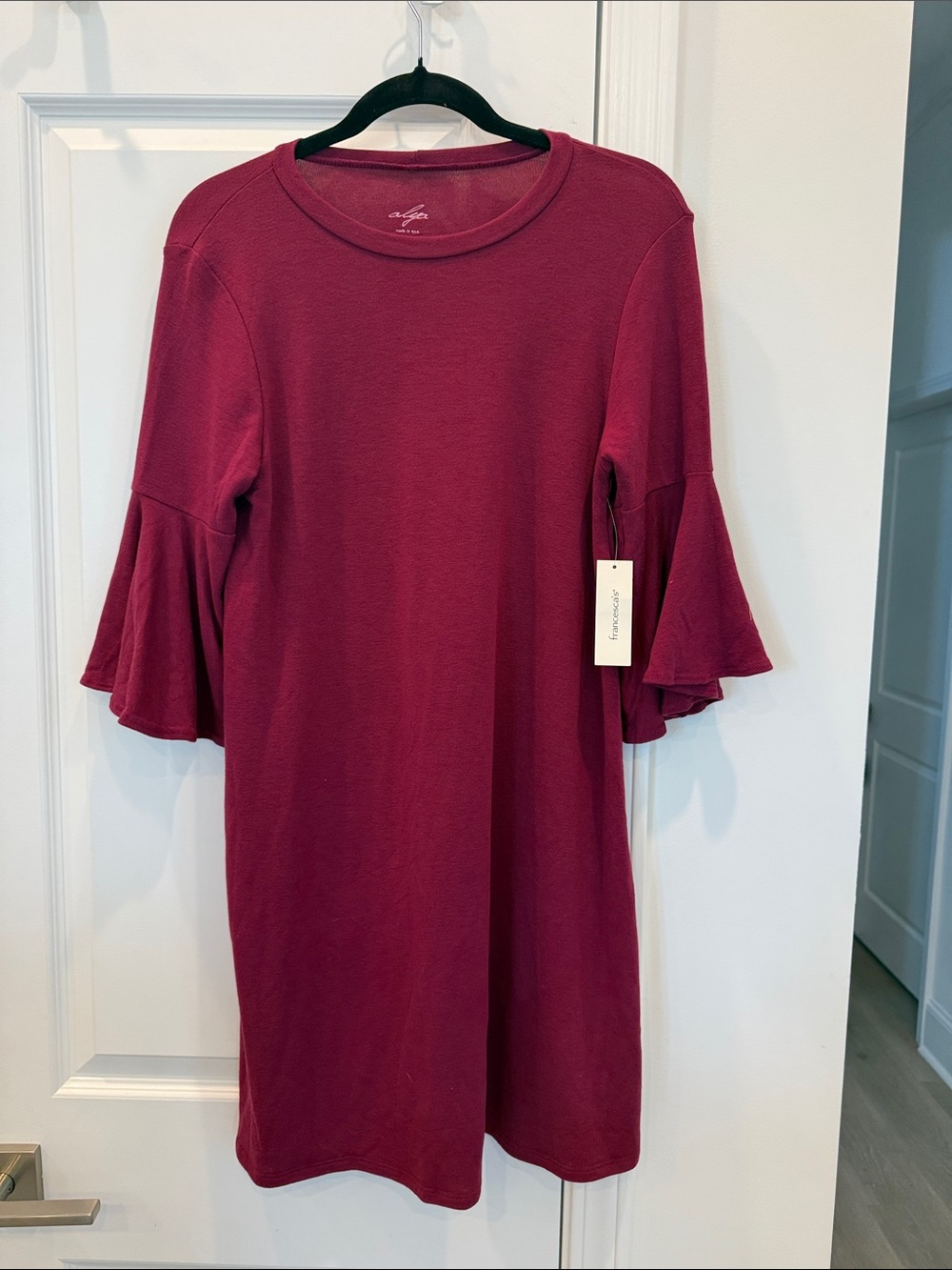 Francesca’s Alya Berry Bell-Sleeve Midi Shift Dress